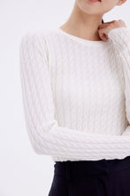将图片加载到图库查看器,Cable Merino Wool Round Neck Long Sleeve Sweater