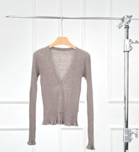 Load image into Gallery viewer, Susan Premier Ruffled Trim Extra Fine Merino Cardigan — A Whisper of Timeless Elegance