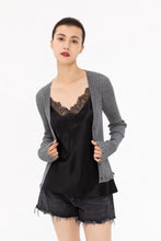 Load image into Gallery viewer, Susan Premier Ruffled Trim Extra Fine Merino Cardigan — A Whisper of Timeless Elegance