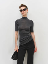 Load image into Gallery viewer, Olivia Seamless Superfine Merino Wool Mock Neck Short Sleeves — The Art of Perfect Form