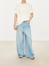 Load image into Gallery viewer, Kow Extra Fine Merino Wool & Silk Blend Roll Edge Knit Short Sleeve Sweater