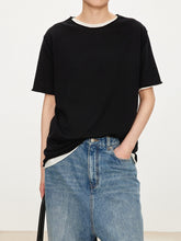 Load image into Gallery viewer, Kow Extra Fine Merino Wool & Silk Blend Roll Edge Knit Short Sleeve Sweater