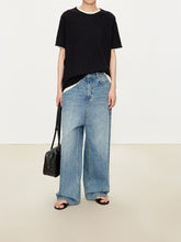 Load image into Gallery viewer, Kow Extra Fine Merino Wool & Silk Blend Roll Edge Knit Short Sleeve Sweater