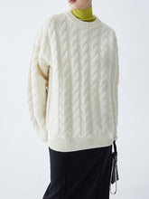 将图片加载到图库查看器,Rosario Premium Heavyweight Wool White Twisted Flower Round Neck Sweater