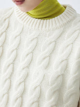 将图片加载到图库查看器,Rosario Premium Heavyweight Wool White Twisted Flower Round Neck Sweater