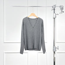 Load image into Gallery viewer, Monica Wool & Cashmere Cable Knit V-Neck Sweater