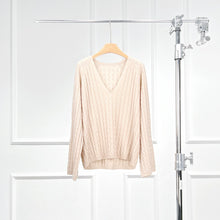 Load image into Gallery viewer, Monica Wool & Cashmere Cable Knit V-Neck Sweater