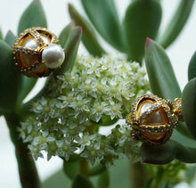 将图片加载到图库查看器,Sculpted Gold Pearl Earrings
