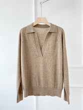 将图片加载到图库查看器,Jo V Neck Vintage Polo Cashmere Sweater