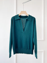 将图片加载到图库查看器,Jo V Neck Vintage Polo Cashmere Sweater