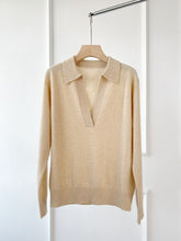 将图片加载到图库查看器,Jo V Neck Vintage Polo Cashmere Sweater