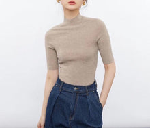 Load image into Gallery viewer, Olivia Seamless Superfine Merino Wool Mock Neck Short Sleeves — The Art of Perfect Form