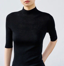 Load image into Gallery viewer, Olivia Seamless Superfine Merino Wool Mock Neck Short Sleeves — The Art of Perfect Form