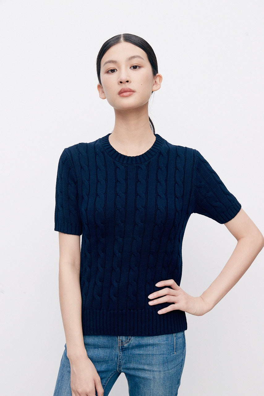 Charlotte Cable Knit Short-Sleeve Sweater