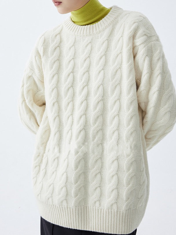 Risario Heavyweight Wool Cable Knit Sweater
