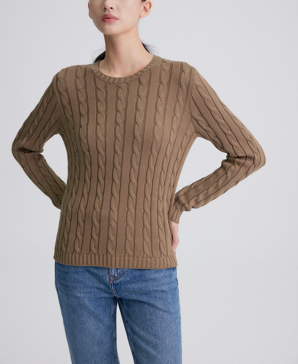 Classic Cable Round Neck Cable Knit Sweater