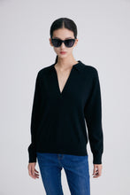 Load image into Gallery viewer, Jo V Neck Vintage Polo Cashmere Sweater
