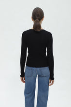 Load image into Gallery viewer, Susan Premier Ruffled Trim Extra Fine Merino Cardigan — A Whisper of Timeless Elegance
