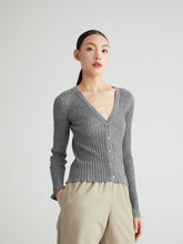 Load image into Gallery viewer, Susan Premier Ruffled Trim Extra Fine Merino Cardigan — A Whisper of Timeless Elegance

