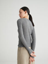 Load image into Gallery viewer, Susan Premier Ruffled Trim Extra Fine Merino Cardigan — A Whisper of Timeless Elegance
