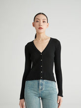 Load image into Gallery viewer, Susan Premier Ruffled Trim Extra Fine Merino Cardigan — A Whisper of Timeless Elegance
