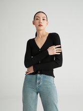 Load image into Gallery viewer, Susan Premier Ruffled Trim Extra Fine Merino Cardigan — A Whisper of Timeless Elegance
