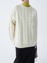Load image into Gallery viewer, Rosario Premium Wool White Twisted Flower Round Neck Sweater
