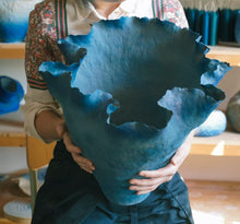 Load image into Gallery viewer, Whispers of Water – The Lagoon Blue Ruffle Ceramic Vase
