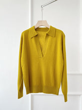 Load image into Gallery viewer, Jo V Neck Vintage Polo Cashmere Sweater
