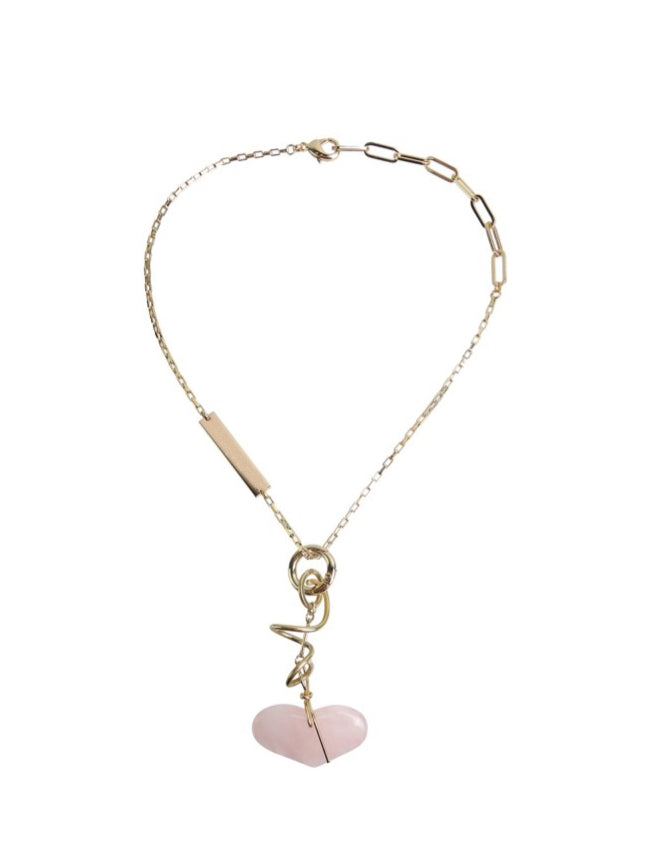 Hand-polished Natural Pink Crystal Stone Irregular Design Necklace