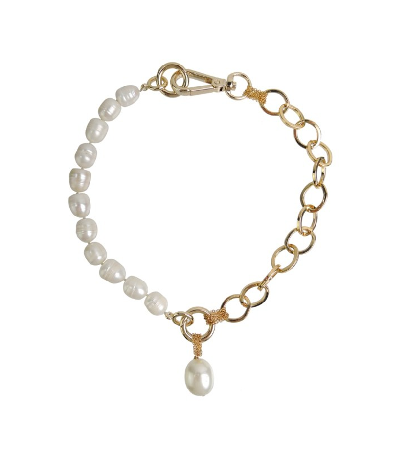 Handmade Freshwater Pearl (or Natural Stone) Irregular Design Metal Necklace