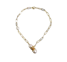 Load image into Gallery viewer, Handmade Freshwater Pearl (or Natural Stone) Irregular Design Metal Necklace
